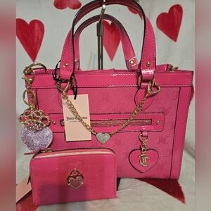 JUICY COUTURE Nailed It Tote and Heart Charm Wallet-Pink Flash